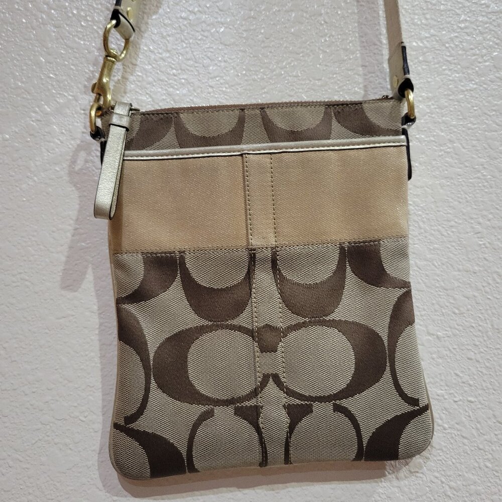EUC Coach Tan and Brown Signature Crossbody Bag